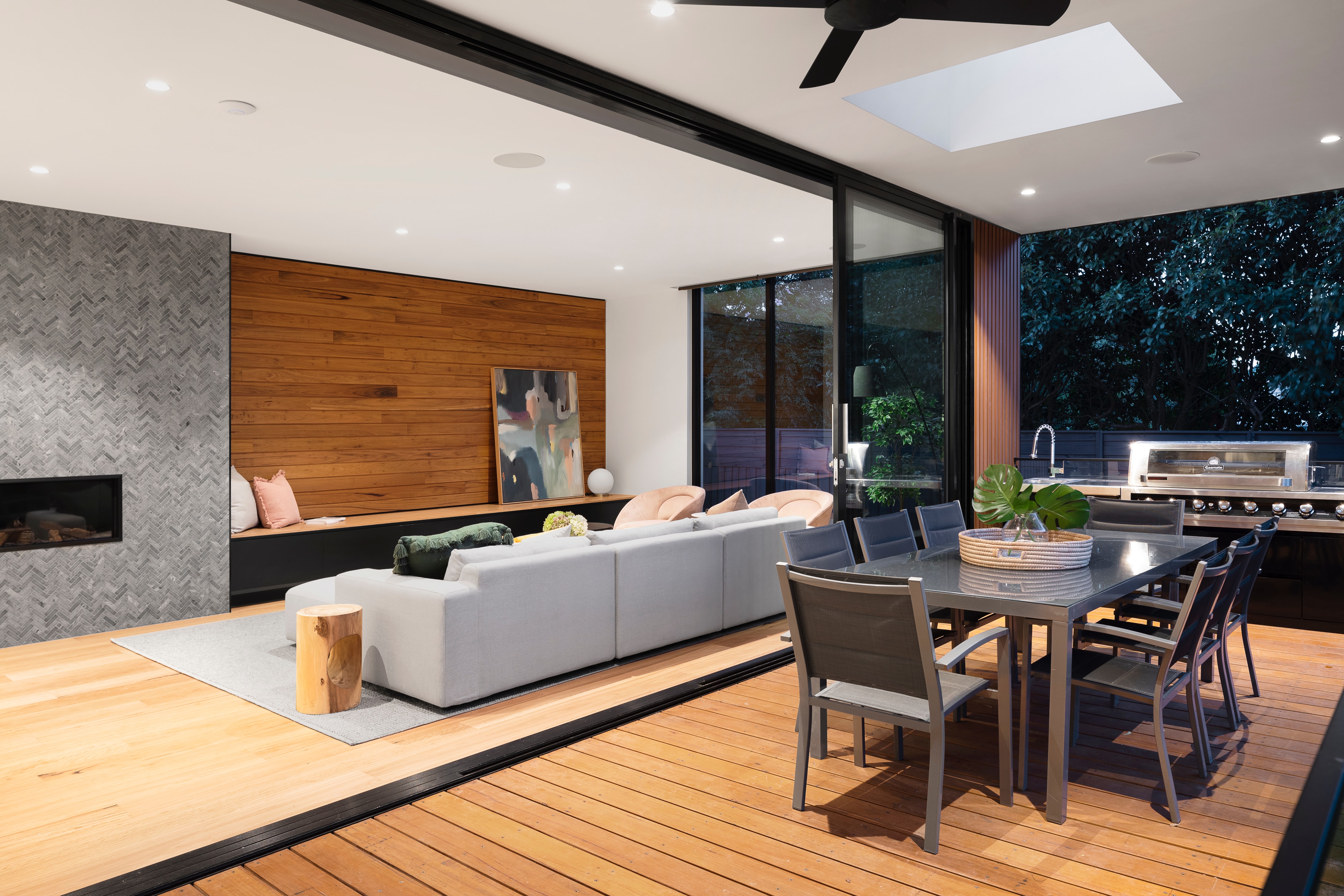 Full living room with TV unit and display shelves in Madurai by Furnhomes